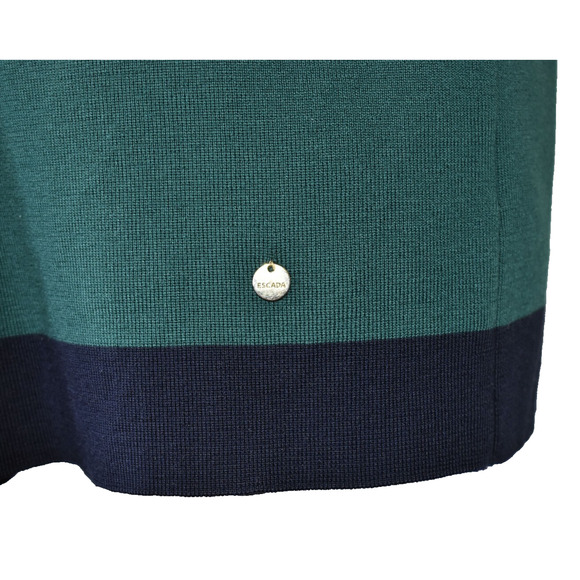 C0 Auth ESCADA Green Navy Trim Wool Knit Open Front Short Sleeve Jacket Size 44 - Picture 9 of 11